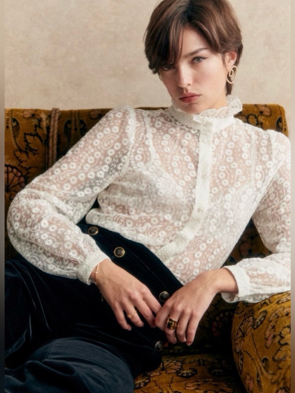 Sézane Lace and Embroidery Cathy Shirt